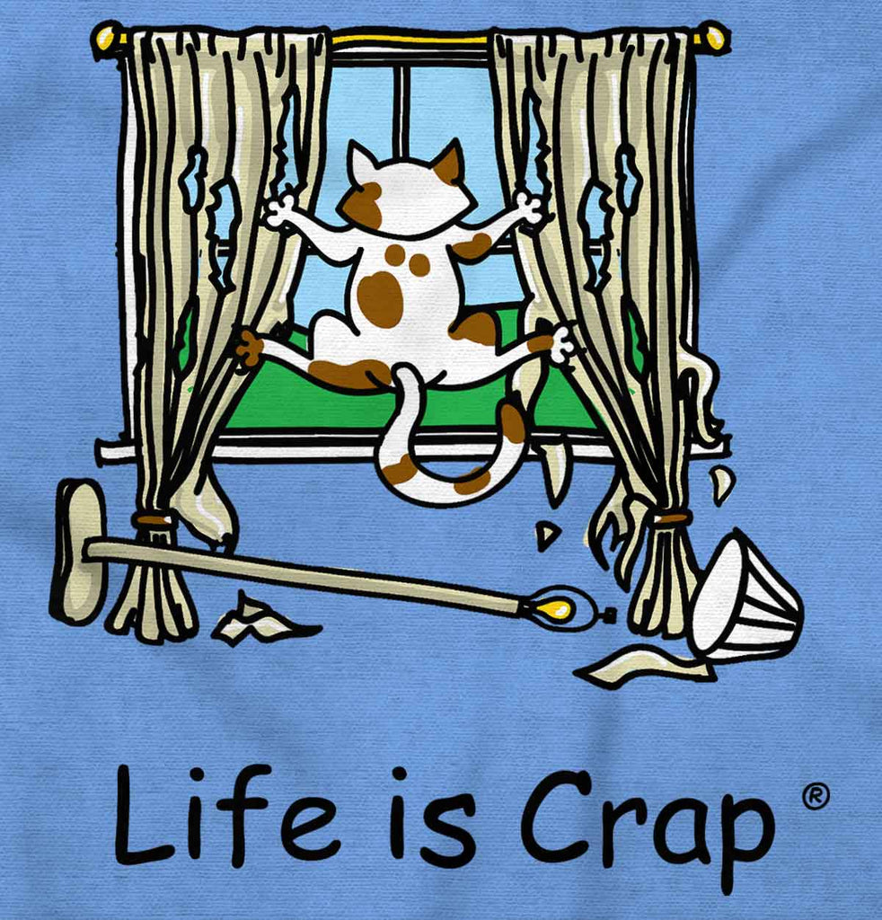 Cat On Curtains Long Sleeve Tee-Direct To Garment Print-Life Is Crap