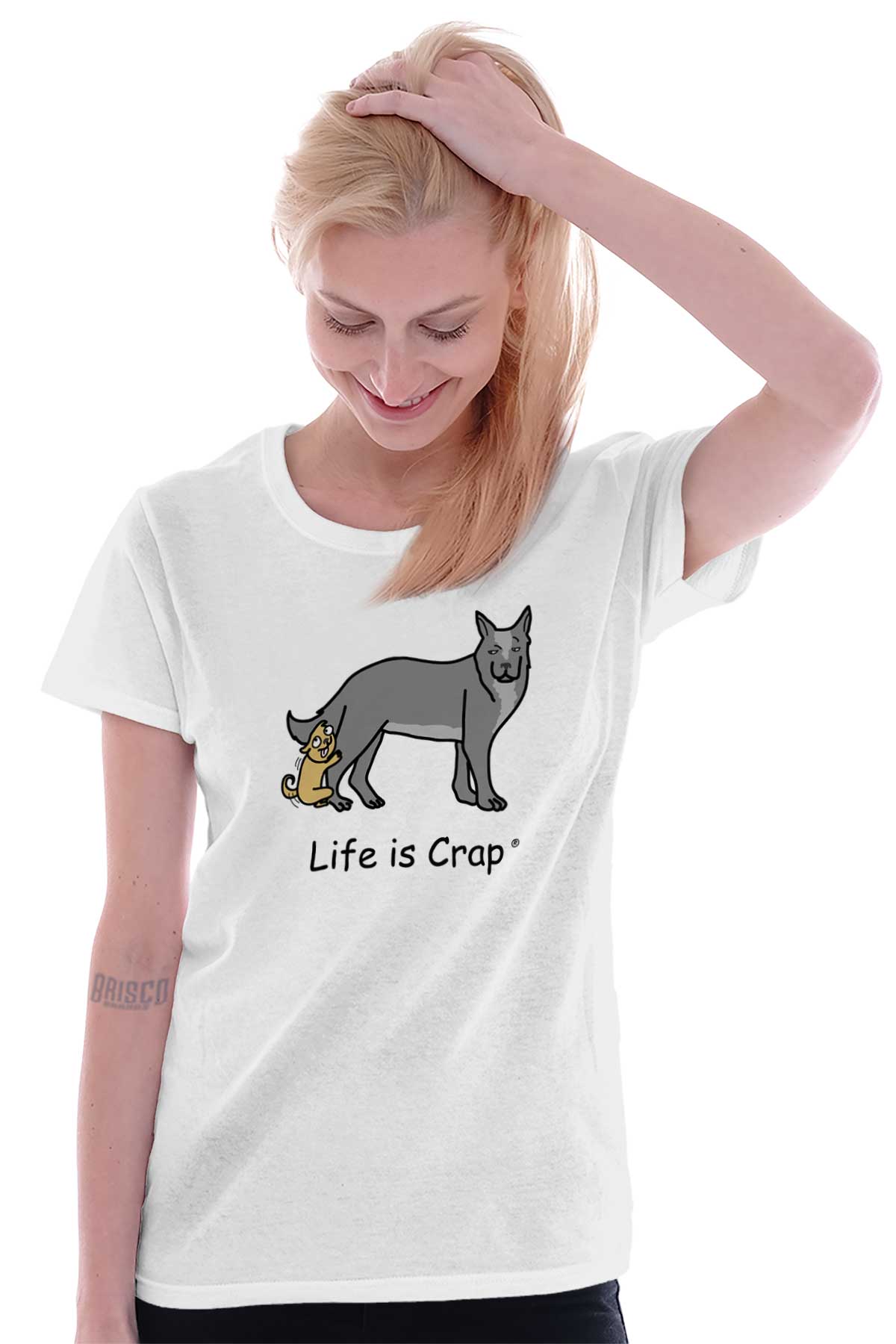 Small Dog Hump Ladies Funny T-Shirt | Life Is Crap