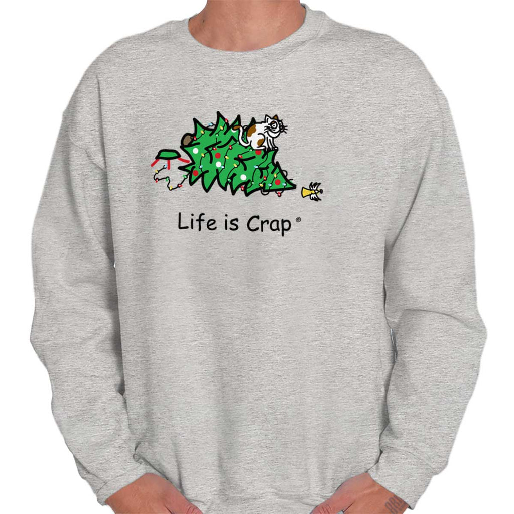 Cat Christmas Tree Sweatshirt-Direct To Garment Print-Life Is Crap