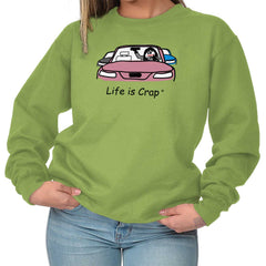 Lipstick In Car Sweatshirt-Direct To Garment Print-Life Is Crap
