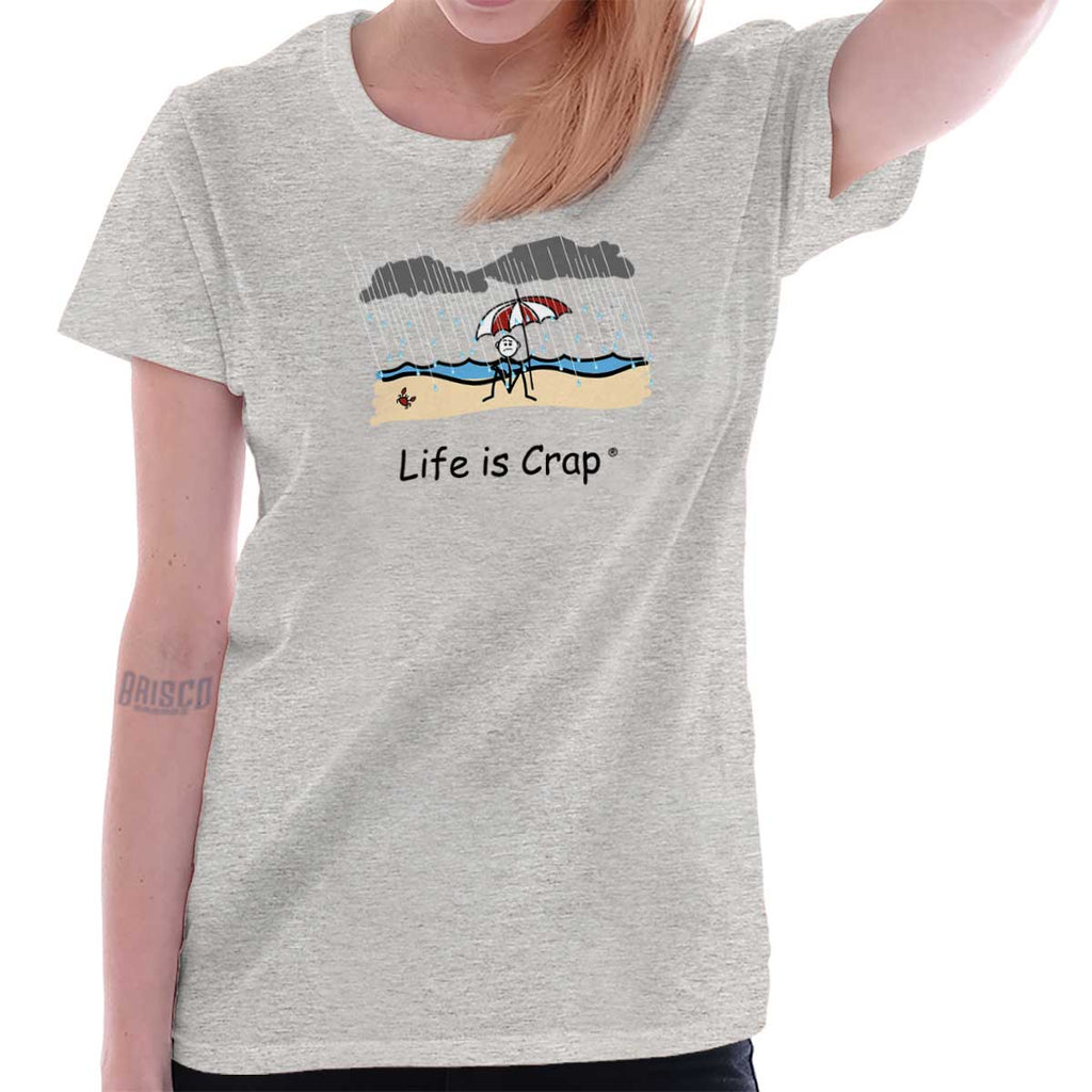 Rainy Beach Ladies T-Shirt-Direct To Garment Print-Life Is Crap