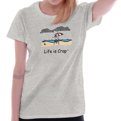 Rainy Beach Ladies T-Shirt-Direct To Garment Print-Life Is Crap