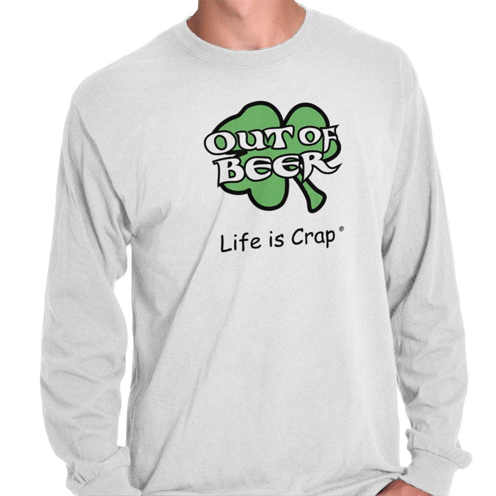 Out Of Beer Shamrock Long Sleeve Tee-Direct To Garment Print-Life Is Crap