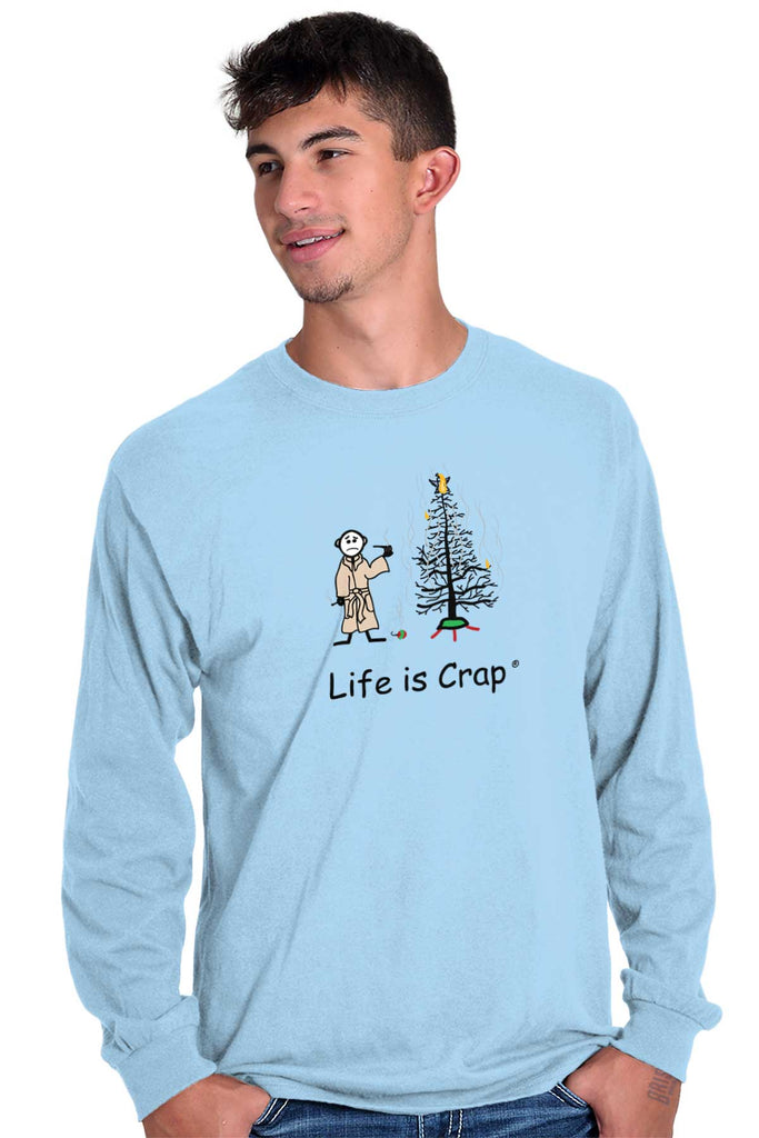 Burnt Christmas Tree Long Sleeve Tee-Direct To Garment Print-Life Is Crap