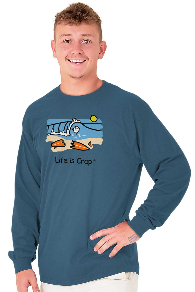 Broken Surf Board Long Sleeve Tee-Direct To Garment Print-Life Is Crap