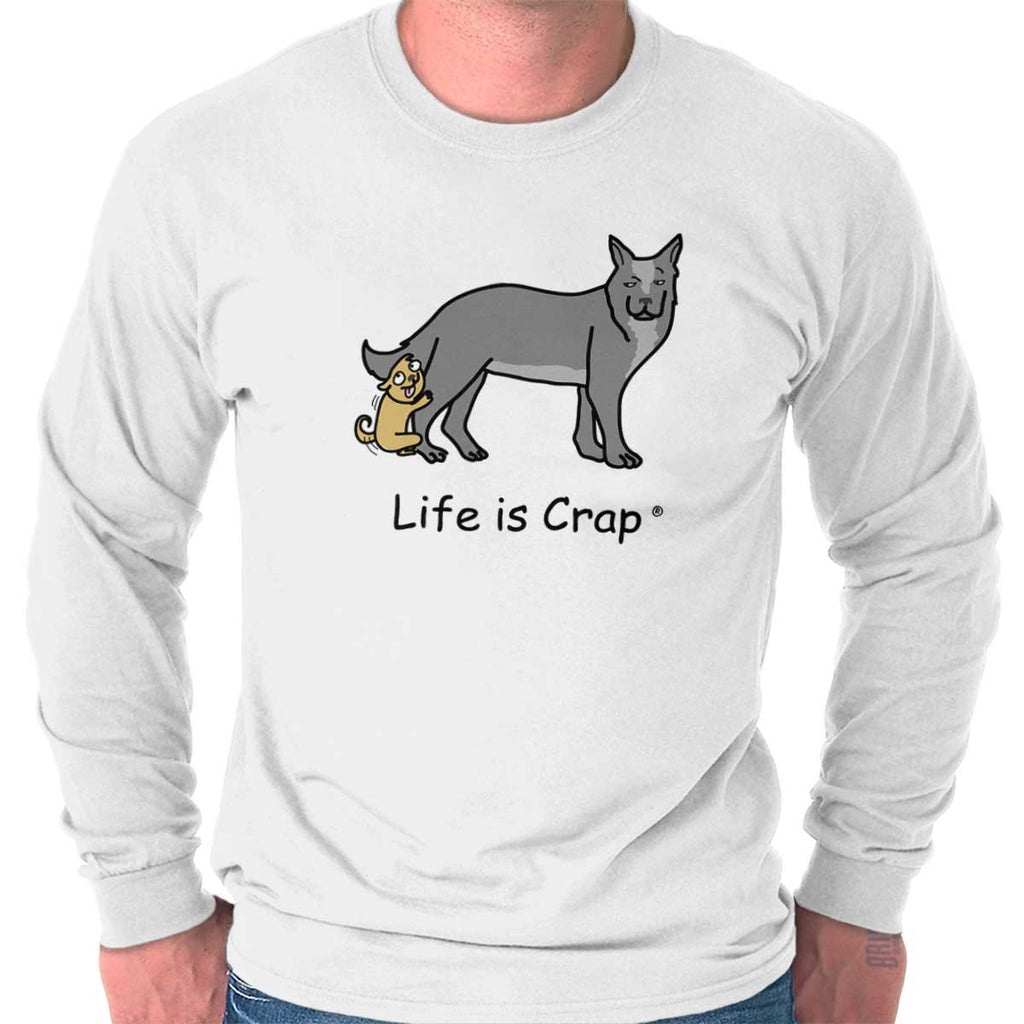 Small Dog Hump Long Sleeve Tee-Direct To Garment Print-Life Is Crap