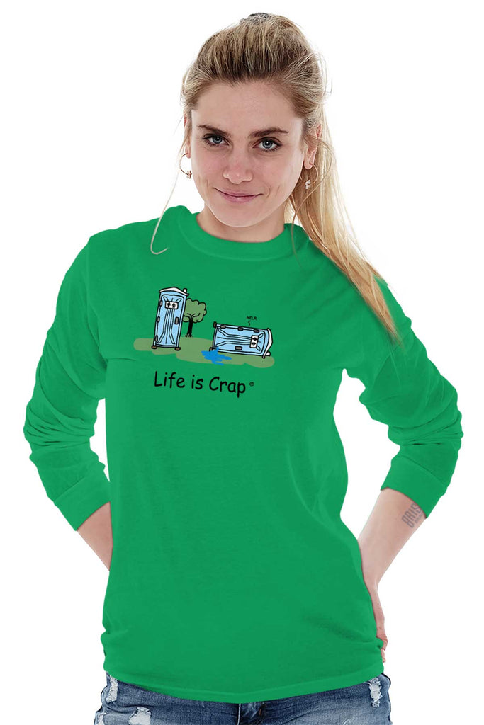 Porta Potty Tumble Long Sleeve Tee-Direct To Garment Print-Life Is Crap