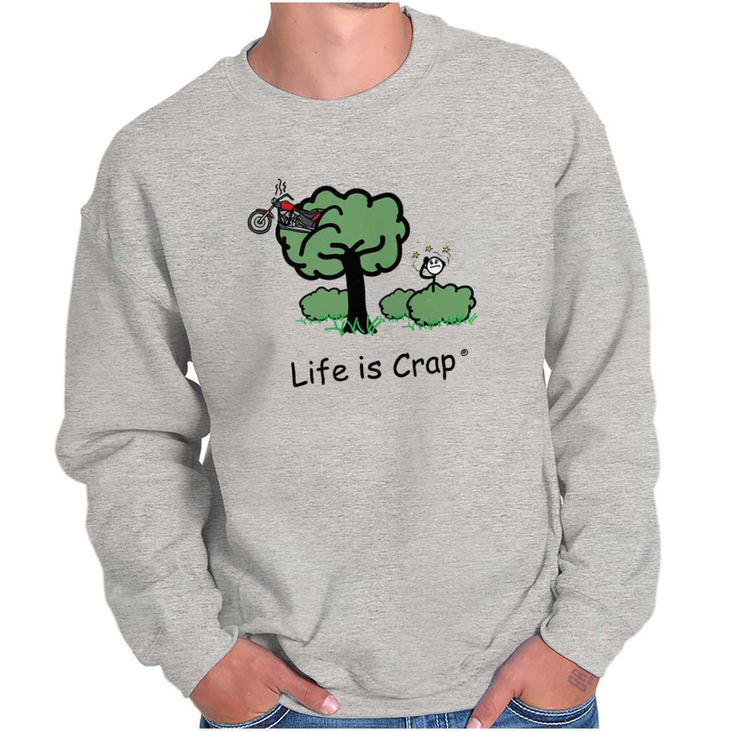 Motorcycle In Tree Sweatshirt-Direct To Garment Print-Life Is Crap