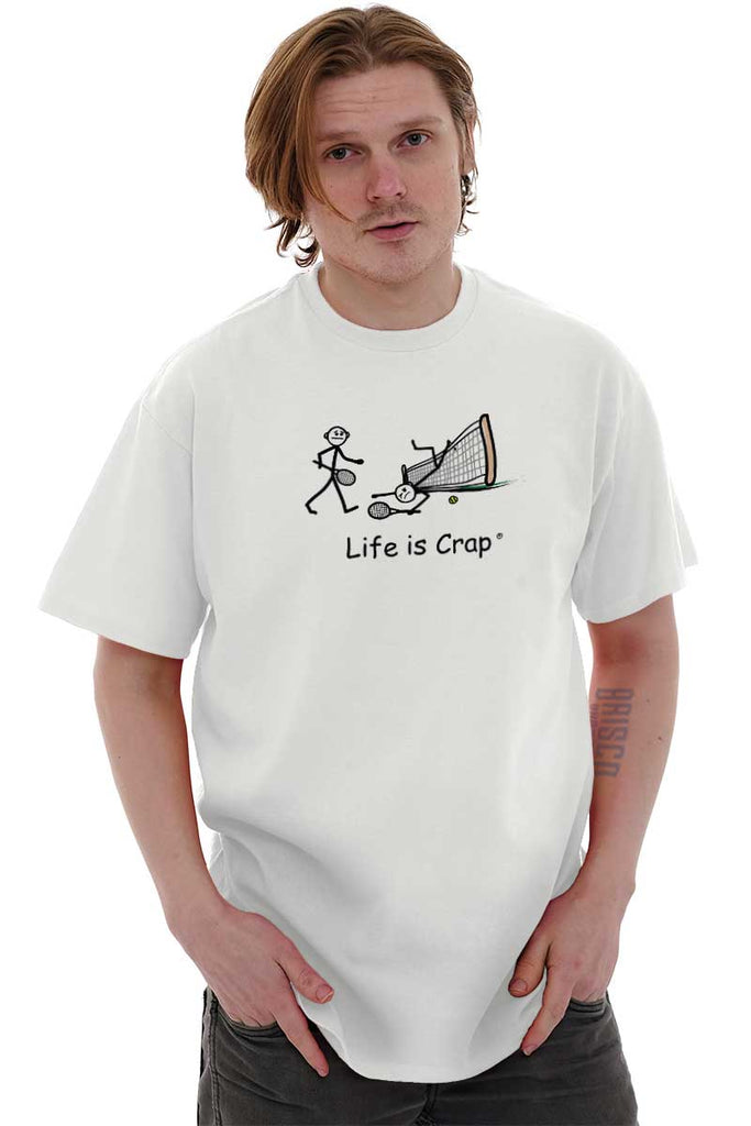 Brisco Brands Tennis Short Sleeve T-Shirt Tees Tshirts Life Is Crap Net Fail Sports Athletic, Adult Unisex, Size: Medium, White