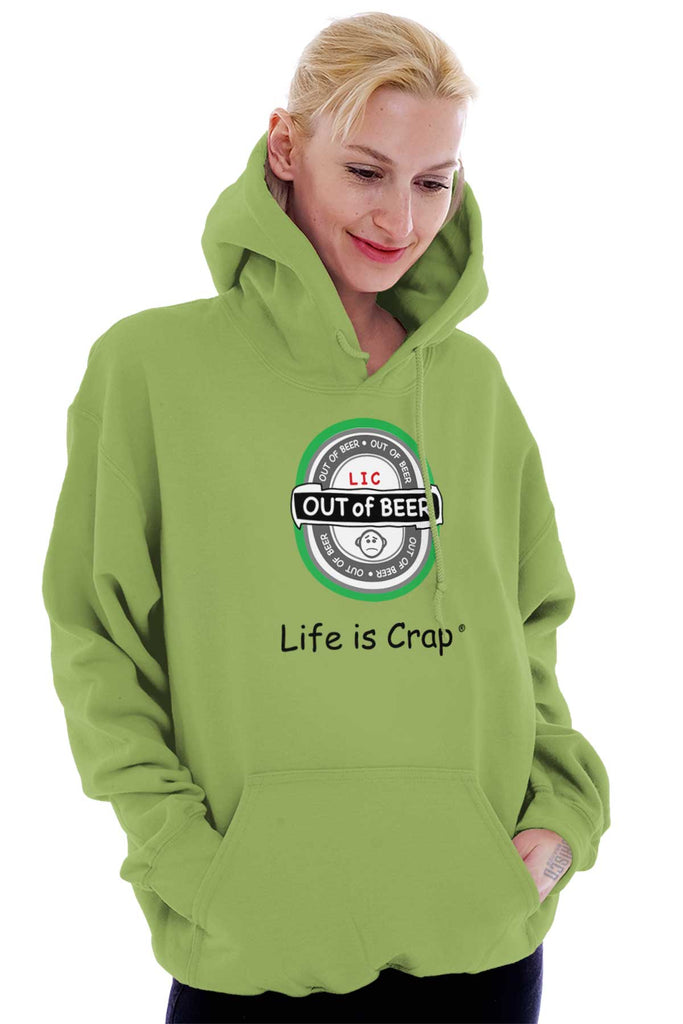 Out Of Beer Label Hoodie-Direct To Garment Print-Life Is Crap