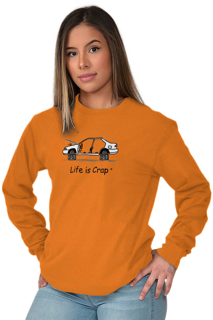 Scrap Car Long Sleeve Tee-Direct To Garment Print-Life Is Crap