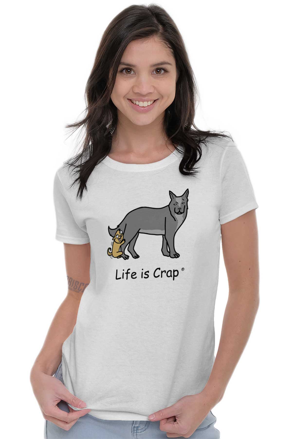 Small Dog Hump Ladies Funny T-Shirt | Life Is Crap