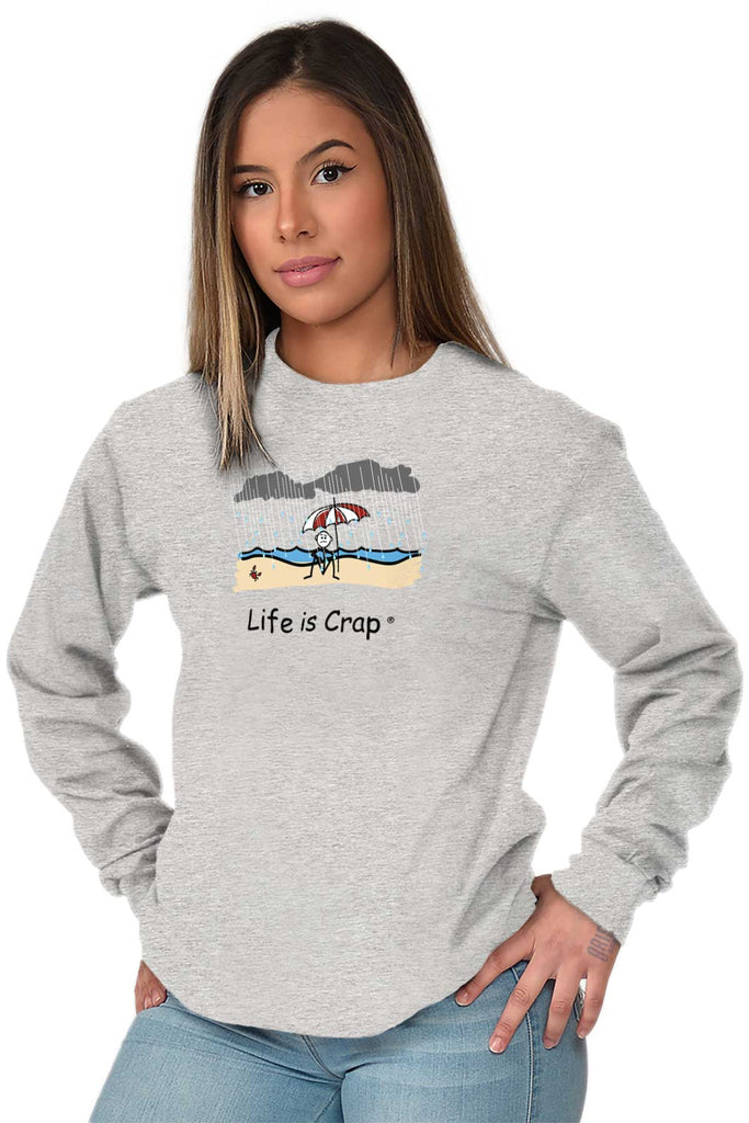 Rainy Beach Long Sleeve Tee-Direct To Garment Print-Life Is Crap