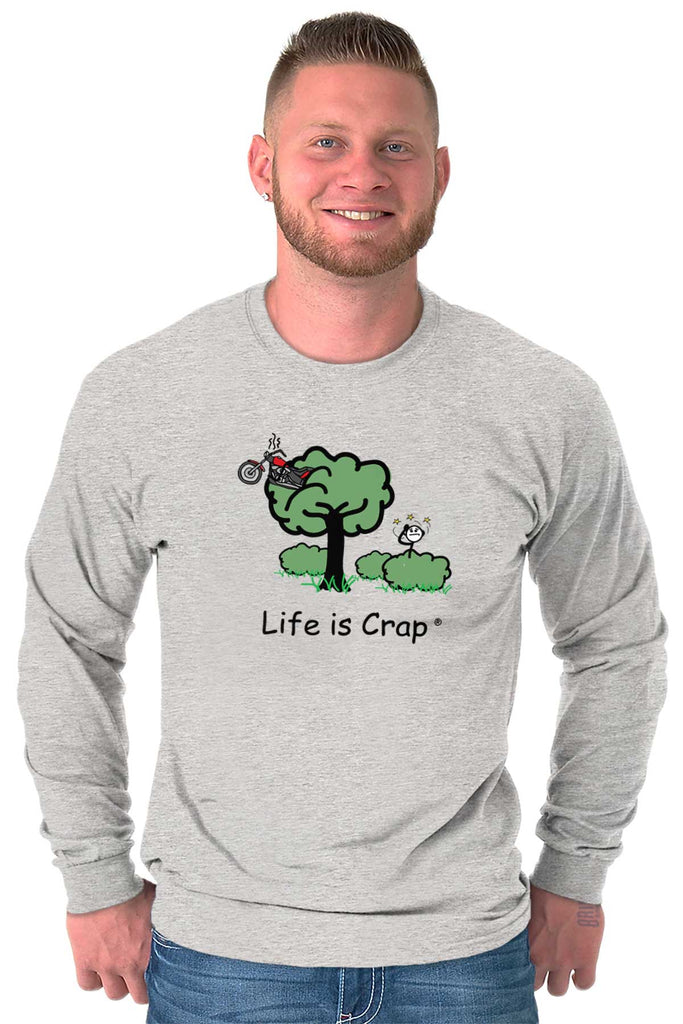 Motorcycle In Tree Long Sleeve Tee-Direct To Garment Print-Life Is Crap