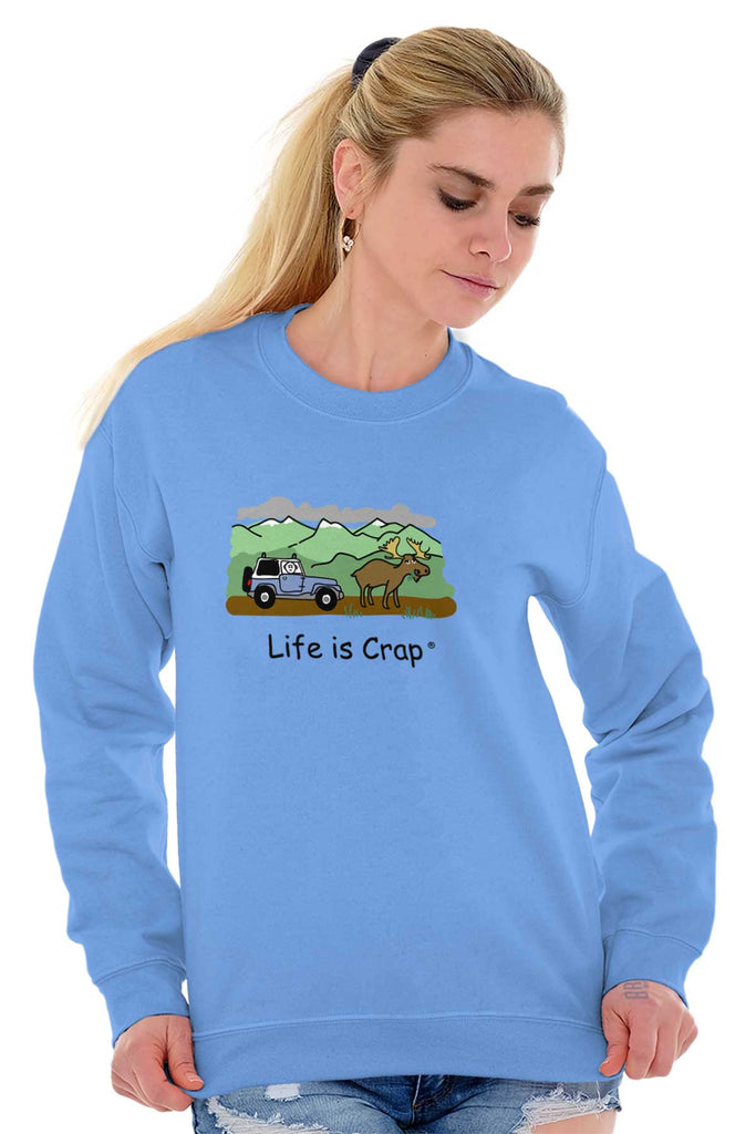 Moose In Road Sweatshirt-Direct To Garment Print-Life Is Crap