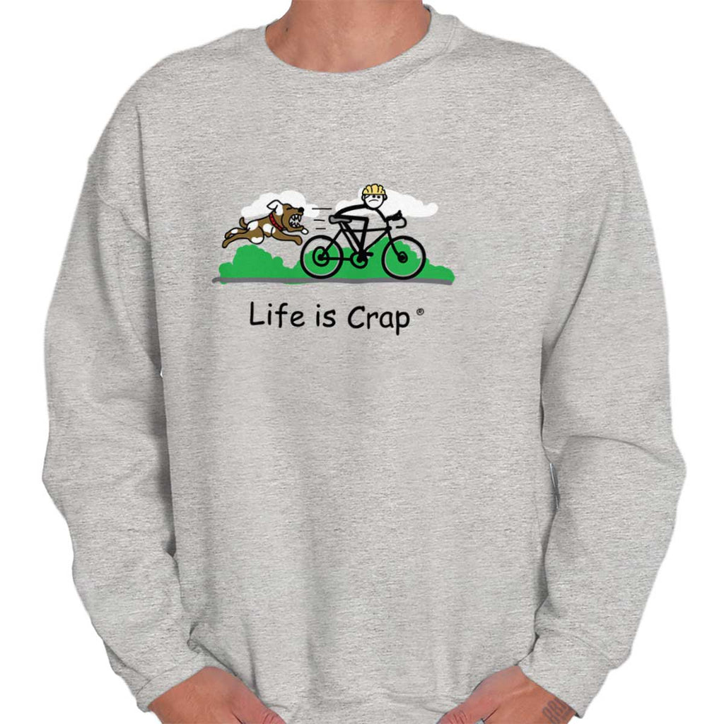 Dog Bike Chase Sweatshirt-Direct To Garment Print-Life Is Crap