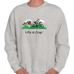 Dog Bike Chase Sweatshirt-Direct To Garment Print-Life Is Crap