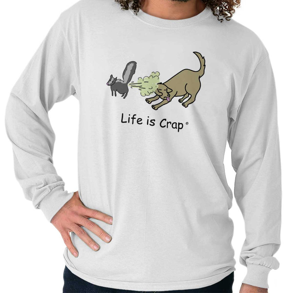 Skunk Spray Dog Long Sleeve Tee-Direct To Garment Print-Life Is Crap