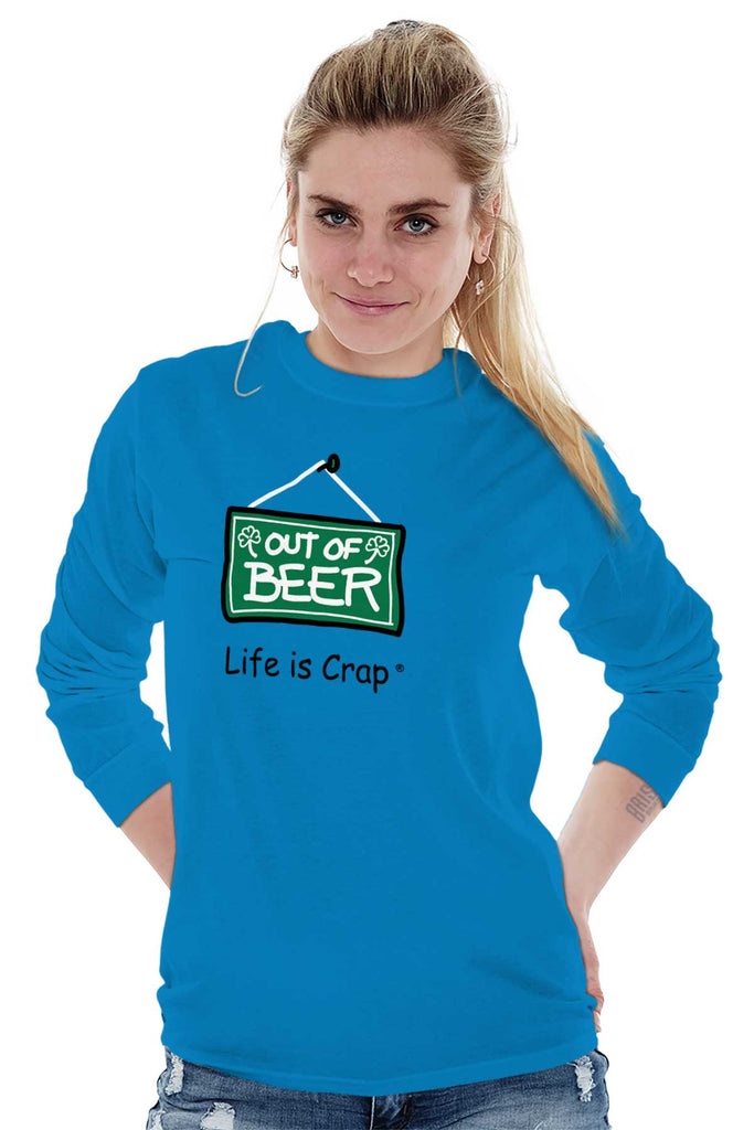 Out Of Beer Long Sleeve Tee-Direct To Garment Print-Life Is Crap