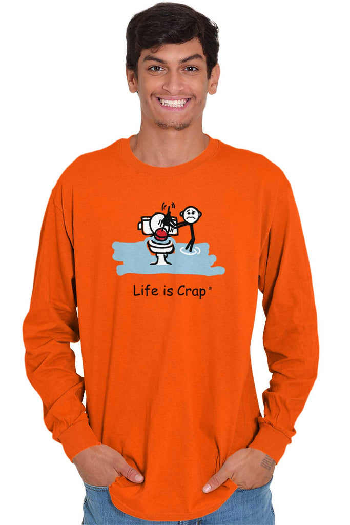 Toilet Plunger Long Sleeve Tee-Direct To Garment Print-Life Is Crap