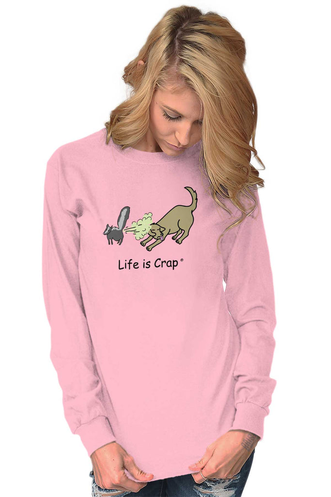 Skunk Spray Dog Long Sleeve Tee-Direct To Garment Print-Life Is Crap