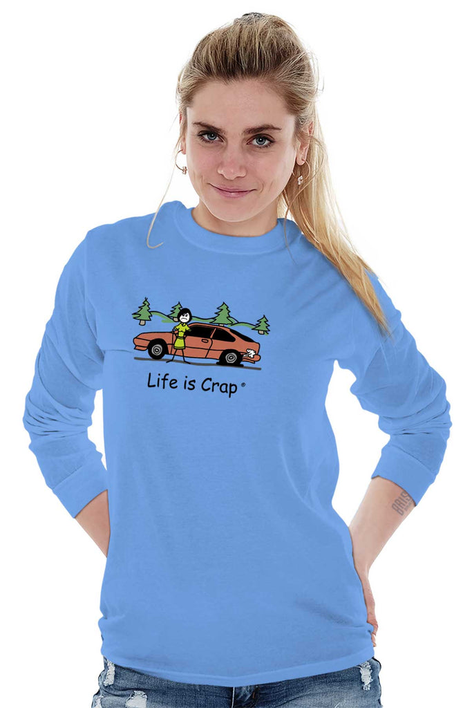 Flat Tire Long Sleeve Tee-Direct To Garment Print-Life Is Crap