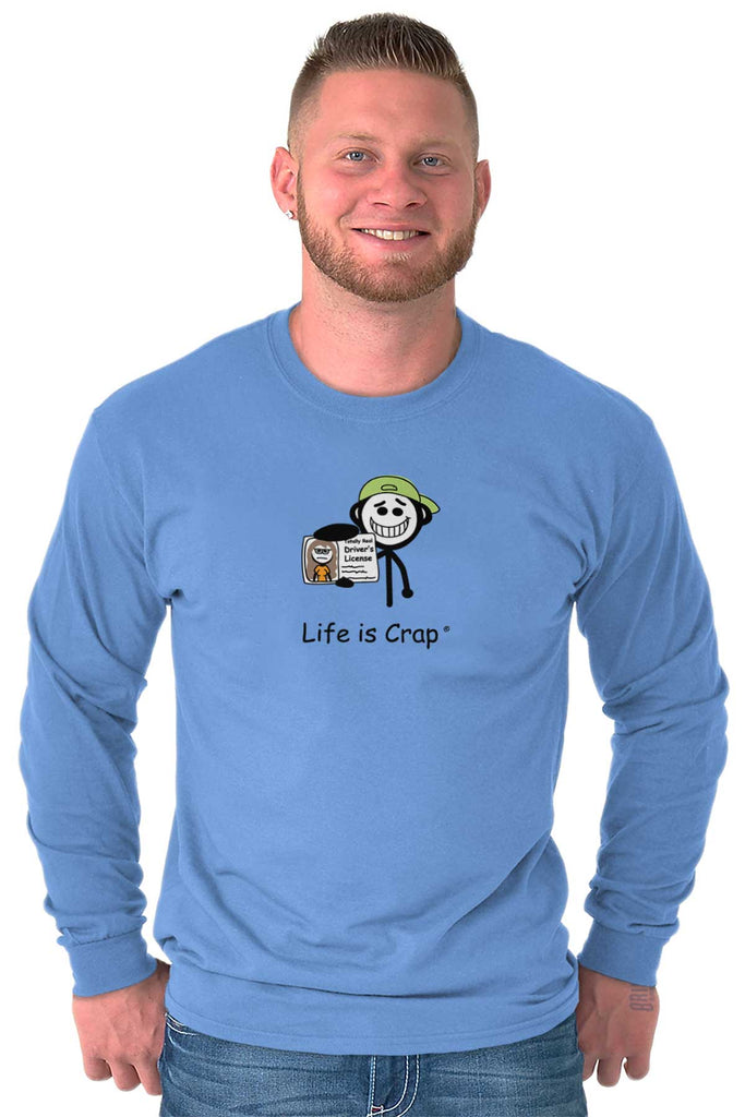 Fake ID Long Sleeve Tee-Direct To Garment Print-Life Is Crap
