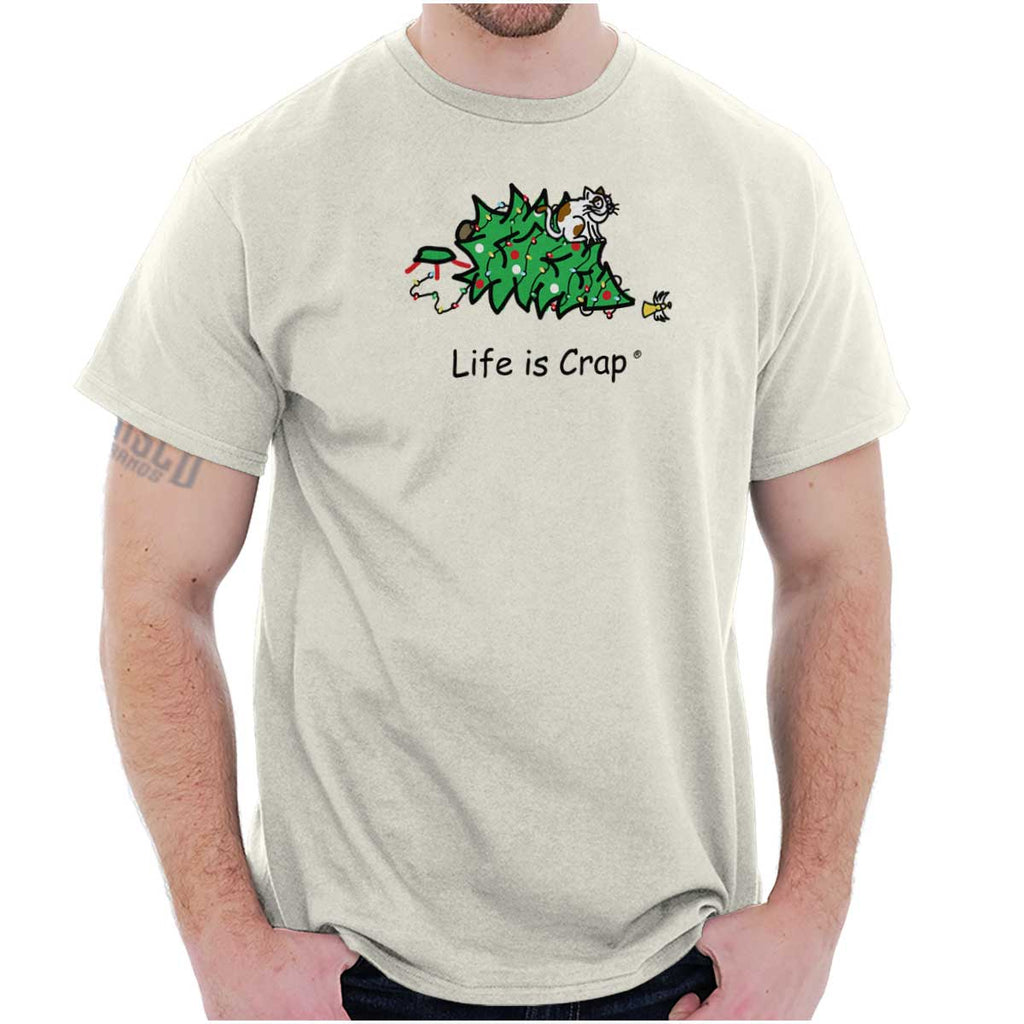 Cat Christmas Tree T-Shirt-Direct To Garment Print-Life Is Crap