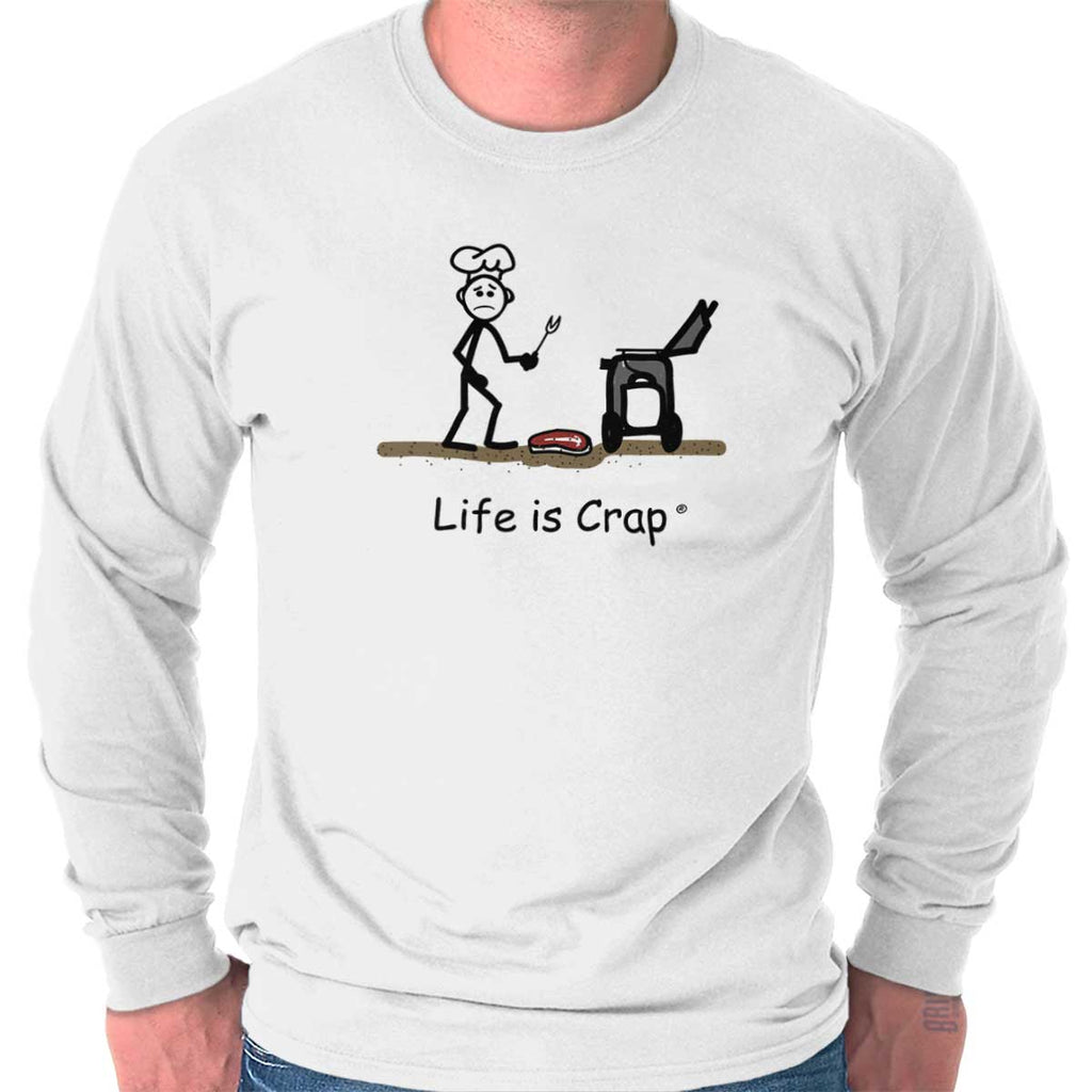BBQ Steak Drop Long Sleeve Tee-Direct To Garment Print-Life Is Crap