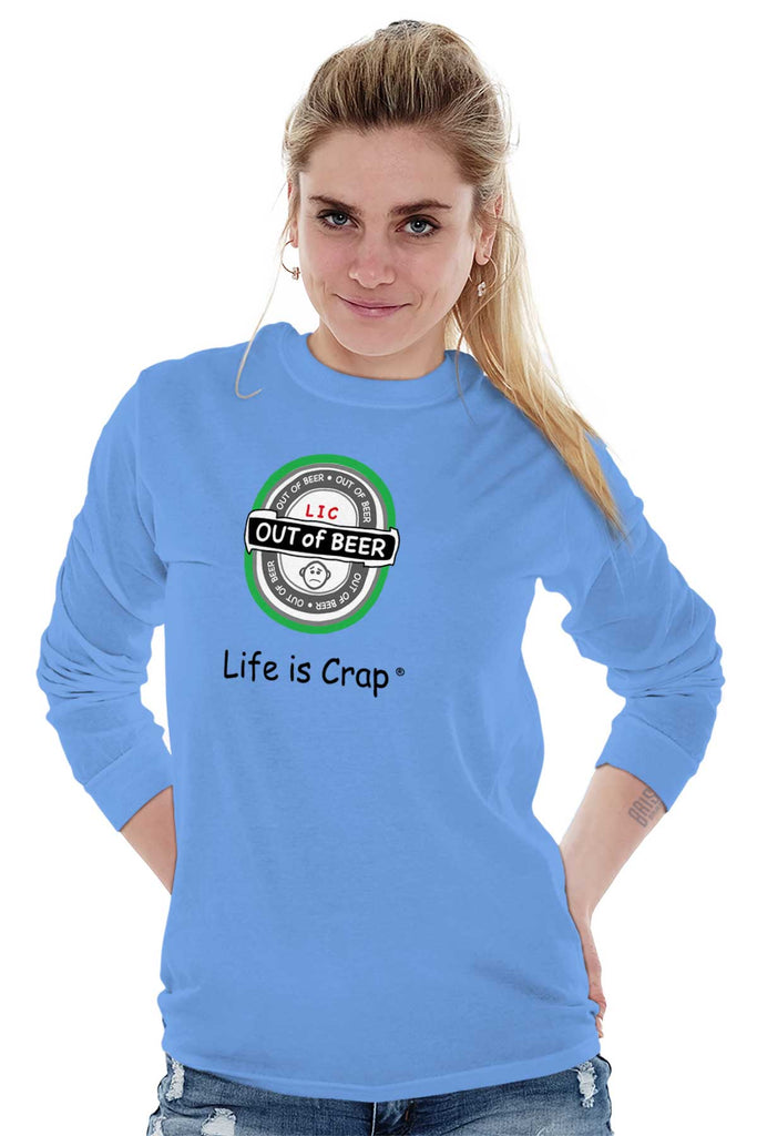 Out Of Beer Label Long Sleeve Tee-Direct To Garment Print-Life Is Crap